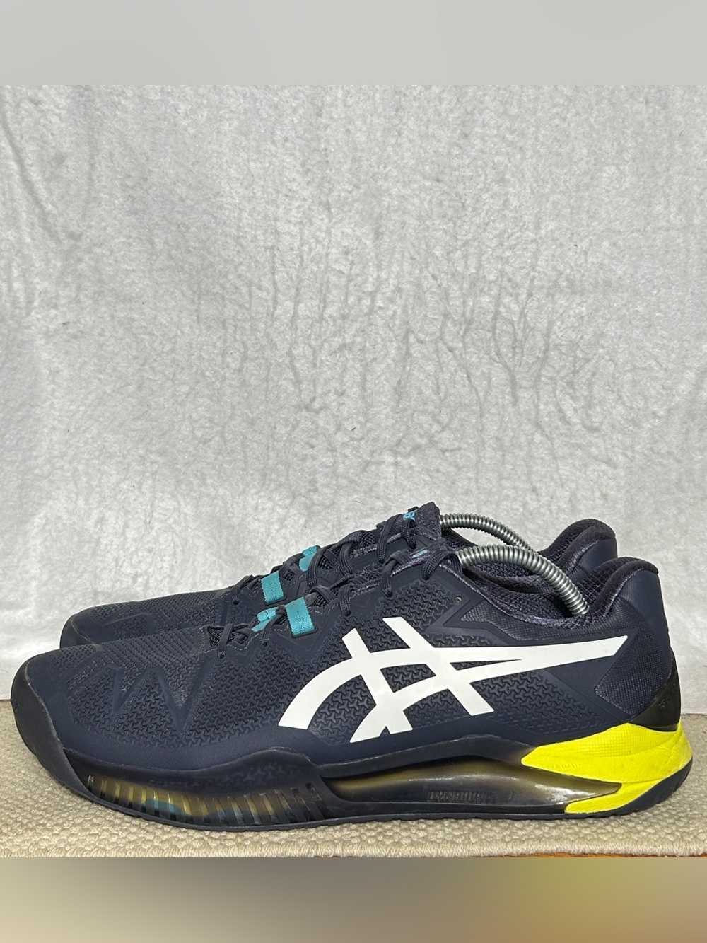 Asics Mens Blue/Yellow GEL-Resolution 8 Tennis Athletic Sneakers Shoes SZ 12 - Picture 2 of 11